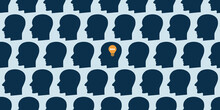 New Possibilities, Ideas - Vector Illustration Of Idea Concept - Seamless Background With Lots Of Blue Human Heads Pattern - Someone With A New Idea Standing Out Of The Crowd - Creative Vector Design