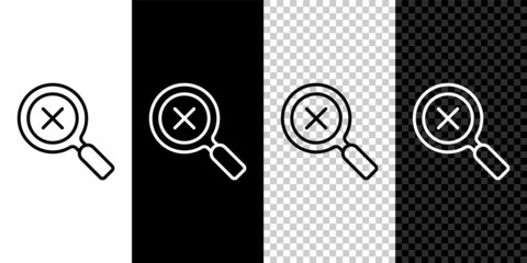 Sticker - Set line Magnifying glass and delete icon isolated on black and white, transparent background. Search, focus, zoom, business symbol. Vector