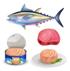 Wall Mural - Realistic Tuna Icon Set