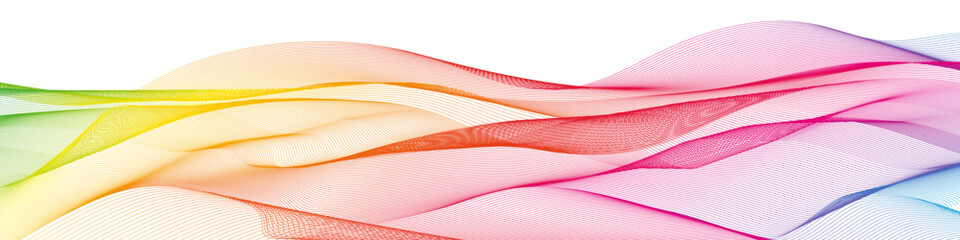 Leinwandbilder - Geometric colourful ribbon shape, abstract rainbow wave on white background. Modern premium vector template for web banner, flyer, electro festival music poster. 
