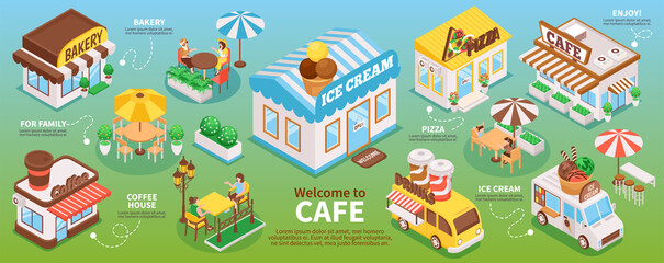 Poster - Isometric Street Cafe Infographics