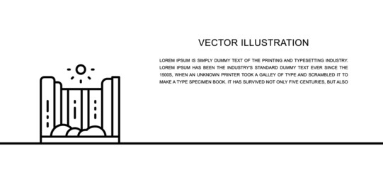 Sticker - Vector waterfall landscape one line icon. Continuous one line illustration.