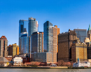 Fototapete - Scene of New york cityscape river side which location is lower manhattan,pier 36, Architecture and building with tourist concept