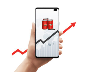 Mobile growth up arrow hand oil price