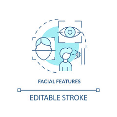 Poster - Facial features turquoise concept icon. Biometric identification abstract idea thin line illustration. Face recognition. Isolated outline drawing. Editable stroke. Arial, Myriad Pro-Bold fonts used