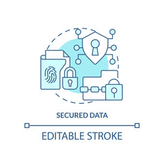 Secured data turquoise concept icon. Biometric authentication pros abstract idea thin line illustration. Sensitive info. Isolated outline drawing. Editable stroke. Arial, Myriad Pro-Bold fonts used