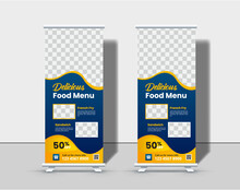 Food And Restaurant Rollup Banner Or Xbanner Design Template Premium Vector