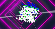 Image Of Pink Neon Geometrical Shapes Over Colorful Qr Codes