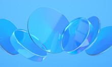 Blue Glass Shapes Composition. 3d Rendering.
