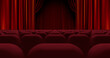 Image of red curtain opening in theater