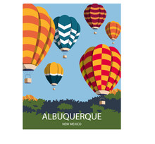 Albuquerque New Mexico Landscape Background With Hot Air Balloon Festival. Vector Illustration For Poster, Postcard, Art Print, Template.