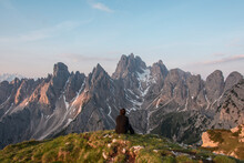 Self Portrait At Amazing Scenery In The Early Morning In The Mountain Range Of The Dolomites With High Alpine Peaks