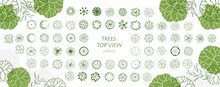 Tree For Architectural Floor Plans. Entourage Design. Various Trees, Bushes, And Shrubs, Top View For The Landscape Design Plan. Vector Illustration.