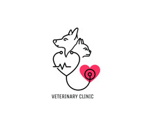 Black White Dog Cat Veterinary Clinic Stethoscope Logo