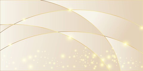 Gold curve line on pastel cream color with glitter light effects elements, 3d style luxury background. vector illustration for design