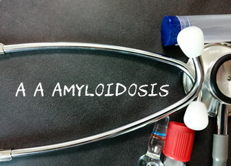 Sticker - A A amyloidosis medical term on black background for rare disease concept.