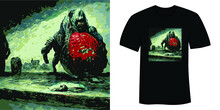 A Giant Eating A Watermelon T-shirt And Apparel Horror Design Vector Illustration