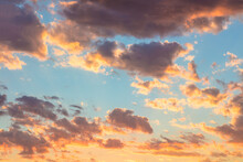 Majestic Sunrise Sundown Sky With Gentle Colorful Clouds