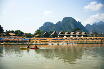 Sticker - A beautiful view of Nansong River, located in Vang Vieng, Laos.