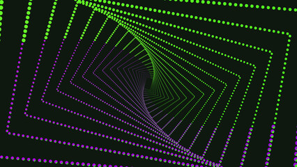 neon lighting green purple line on black background. optical illusion. dots. innovation technology c