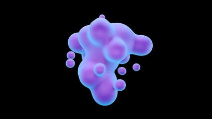 Wall Mural - 3D animation of Abstract smooth liquid shape. 4k seamless loop 3D animation. Smooth animation of bubbles, metaball with inner glow. 