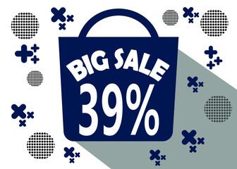 Big sale up to 39% off. Blue shopping bag for big discounts and promotions.