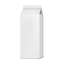 Blank White Tall Gable Top Carton Realistic Vector Mockup. Paperboard Box For Milk, Juice Or Other Food Product Mock-up