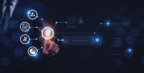 Businessman finger scan for unlock password for security information concept,
