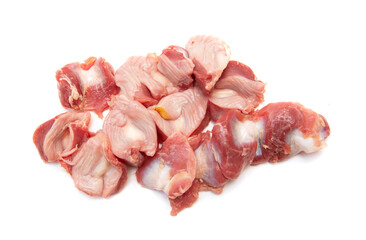 raw chicken gizzards on white background