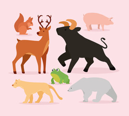 Poster - seven wild animals icons