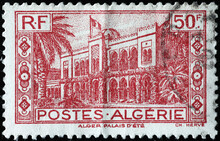 Summer Palace Of Algiers On Vintage Postage Stamp