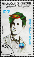 Arthur Rimbaud Portrait On African Postage Stamp