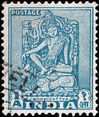 Wall Mural - Statue of hindu goddess on vintage indian stamp