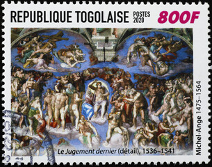 Wall Mural - The last judgement by Michelangelo on postage stamp