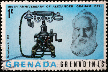 Canvas Print - Anniversary of Alexander Graham Bell celebrated on stamp