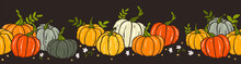 
Cute Hand Drawn Pumpkin Horizontal Seamless Pattern, Hand Drawn Pumpkins - Great As Thanksgiving Background, Textiles, Banners, Wallpapers, Wrapping - Vector Design