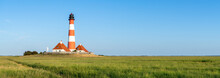 Westerheversand Lighthouse Panorama In Summer, Westerhever, Nordfriesland, Schleswig-Holstein, Germany
