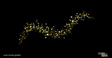 Shiny Wavy Strip Golden Crumbs. Background Chaotic Gold Dust Isolated On Black. Sand Jewel Particles. Confetti. Vector.