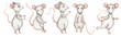 Watercolor cute rats illustration set, hand drawn gray big mouse clipart, animals print.
