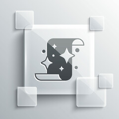 Poster - Grey Magic scroll icon isolated on grey background. Decree, paper, parchment, scroll icon. Square glass panels. Vector