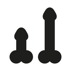 Big and small dick silhouette. Flat vector illustration isolated on white background.