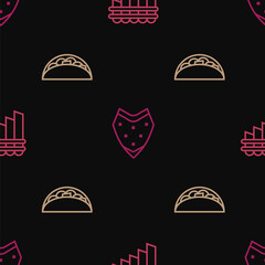 Wall Mural - Set line Pan flute, Taco with tortilla and Poncho on seamless pattern. Vector