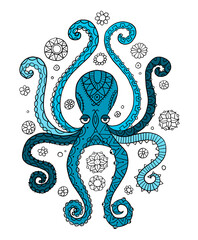 Poster - Octopus hand drawing vintage engraving illustration on white backgroud