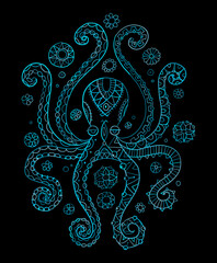 Poster - Octopus hand drawing vintage engraving illustration on white backgroud