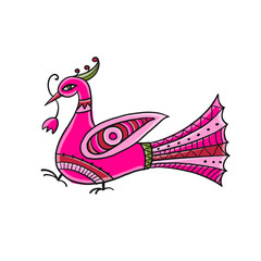 Poster - Pink magic bird isolated on white. Art for your design