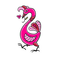 Poster - Pink magic bird isolated on white. Art for your design