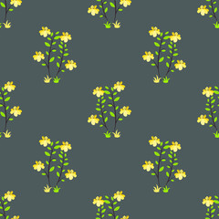 Wall Mural - Beautiful yellow flower plant isolated on dark background is in Seamless pattern - vector illustration