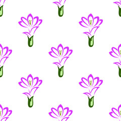 Wall Mural - Beautiful pink floral art isolated on white background is in Seamless pattern - vector illustration