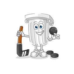 roman pillar playing hockey vector. cartoon character