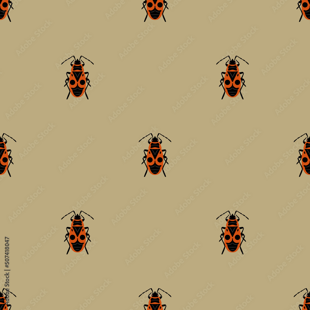 Bugs Fire Pattern Seamless animal pattern with firebugs. Pyrrhocoris apterus. Red bugs ...